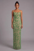 Green Lace Column Gown Flowering Girl