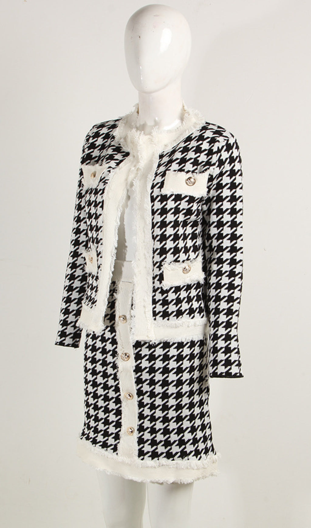 Houndstooth Knitted Skirt Set Flowering Girl