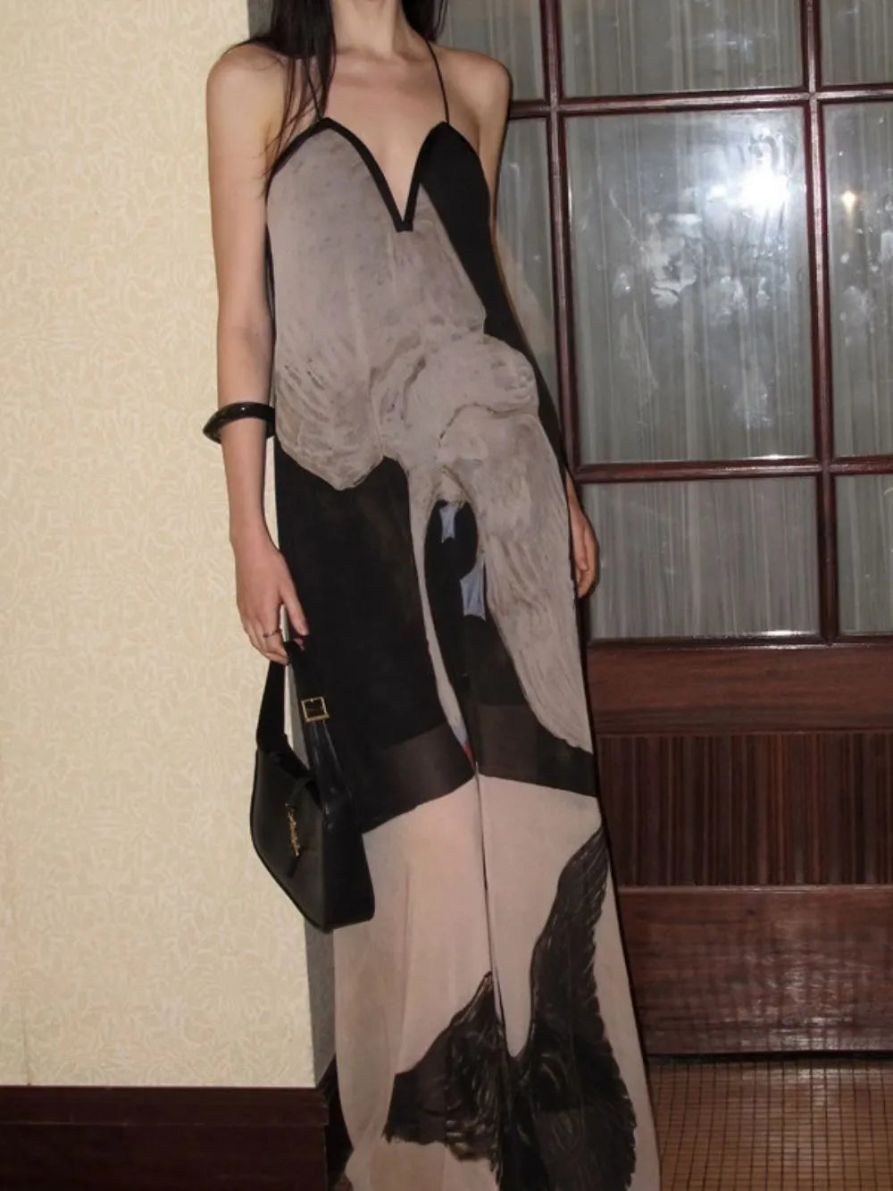 Meryem Spaghetti Swan Printed Maxi Dress Flowering Girl