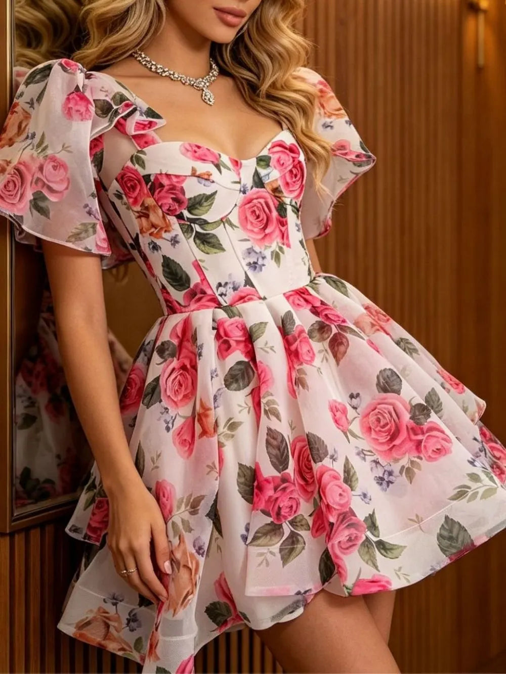 Madra Floral Printed Mini Dress Flowering Girl