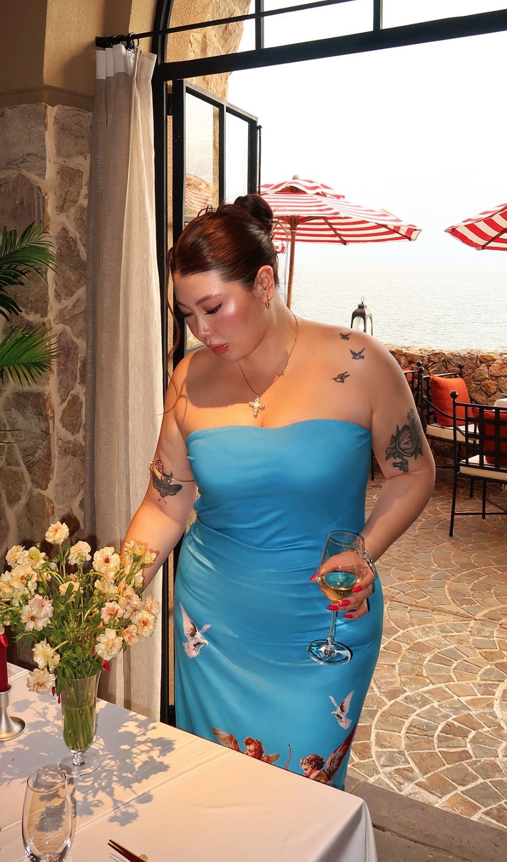 Lacie Blue Strapless Printed Plus Size Maxi Dress Flowering Girl