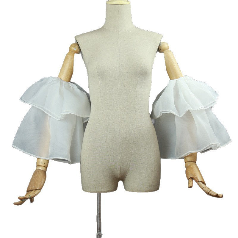 White Double Layer Ruffle Organza Detachable Bell Cuff Sleeves Flowering Girl