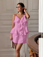 Cotton Ruffled Top & Shorts Two-Piece Set - Pink Flowering Girl