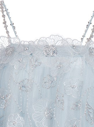 Tutu Light Blue Sleeveless Flower Diamond Short Doll Dress Flowering Girl