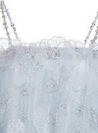 Tutu Light Blue Sleeveless Flower Diamond Short Doll Dress Flowering Girl