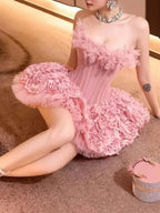 Strapless Petal Floral Corset A Line Dress Flowering Girl