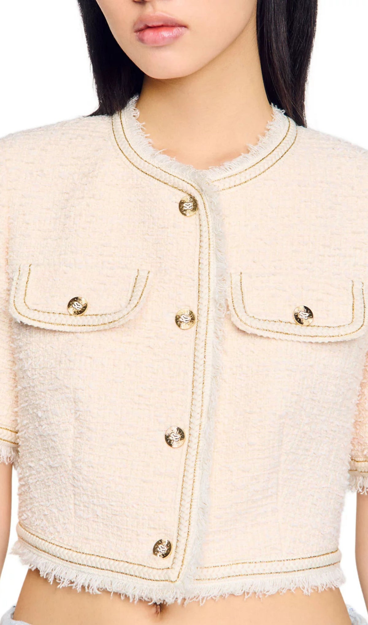 Short Sleeve Tweed Jacket Flowering Girl
