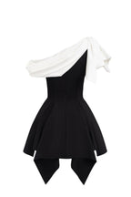 Bow One-Shoulder Mini Dress In Black Flowering Girl