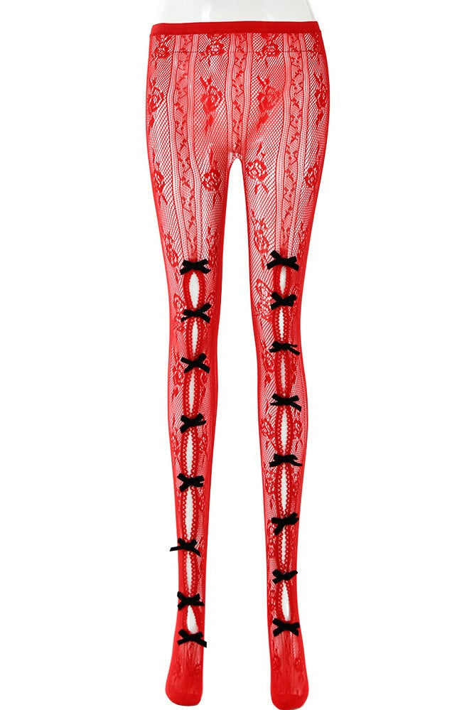 Yara Bowknot Fishnet Stockings - Red Flowering Girl