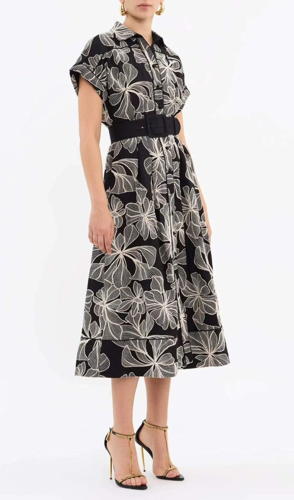 Davan Black Flower Midi Dress Flowering Girl