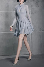Long Sleeve Mini Dress In Grey Flowering Girl