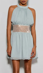 Devri Halterneck Sequin Pearl Mini Dress Flowering Girl