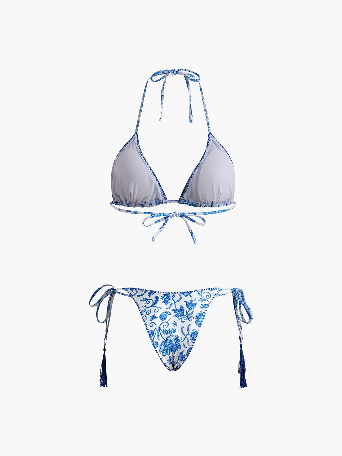 Printed Tasseled Adjustable Strap Bikini Set Flowering Girl