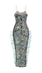 Beth Sequin Flower Embroidery Maxi Dress Flowering Girl