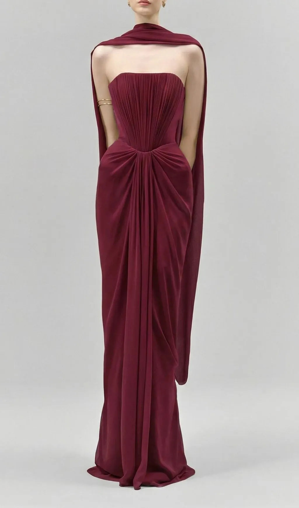 Kayley Strapless Pleated Maxi Dress With Shawl Flowering Girl