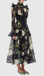 Eder Black Floral Long Sleeve Midi Dress Flowering Girl