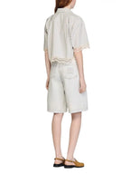 Cropped Striped Cotton Shirt Flowering Girl