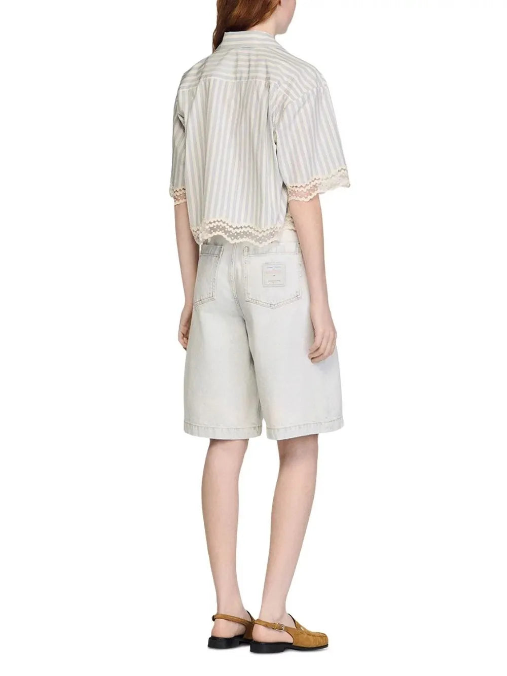 Cropped Striped Cotton Shirt Flowering Girl