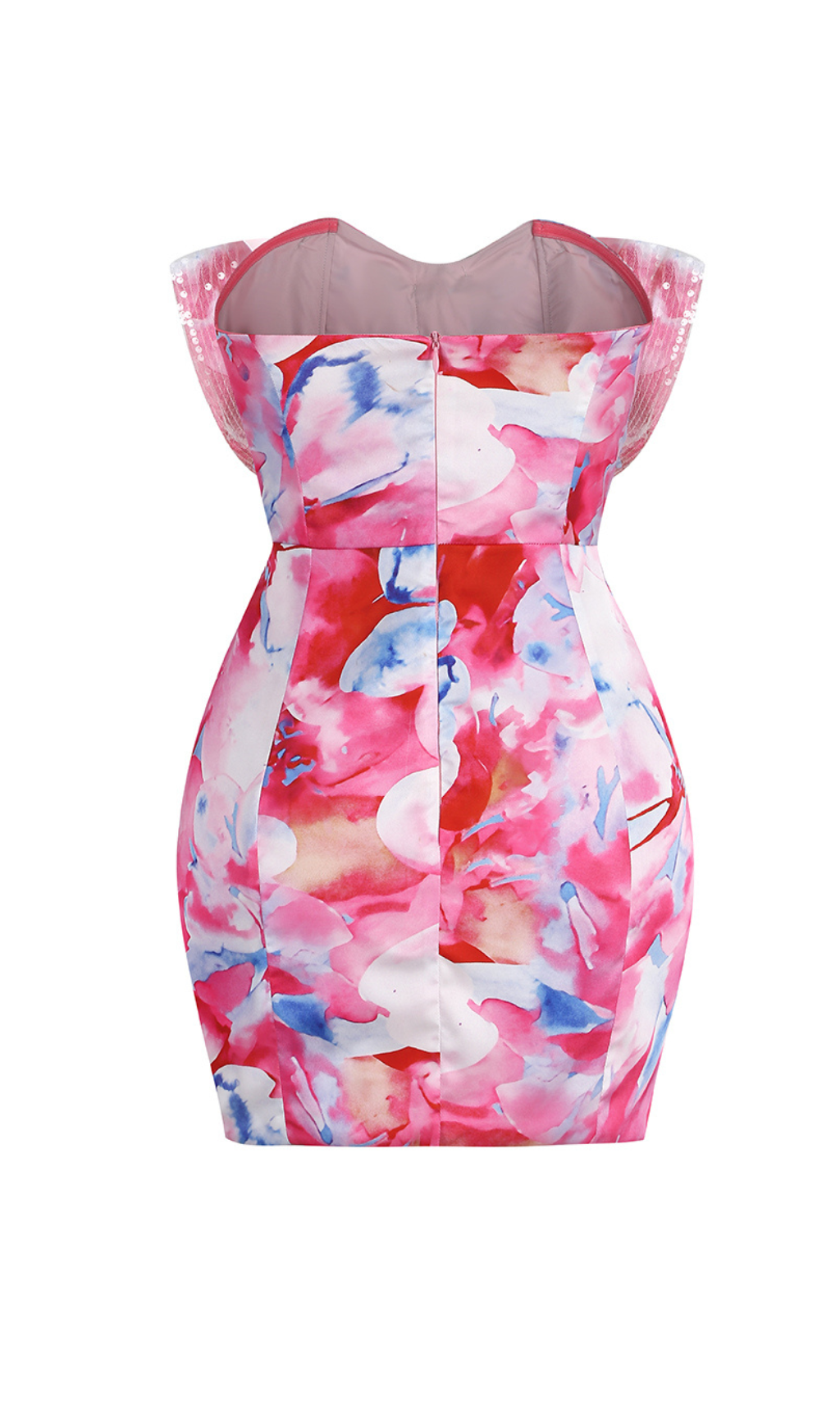 Strapless Large Bow Decorated Printed Hip Mini Dress Flowering Girl