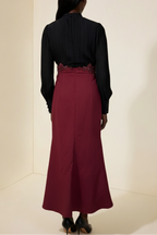 Carlin Balloon Sleeve Ruched Tie Up Midi Dress - Black & Red Flowering Girl