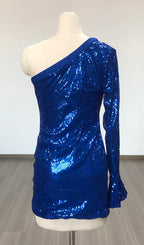 Blue Sequin One Shoulder Bodycon Dress Flowering Girl