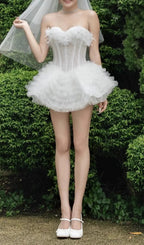 Joan White Strapless Flower Corset Mini Dress Flowering Girl