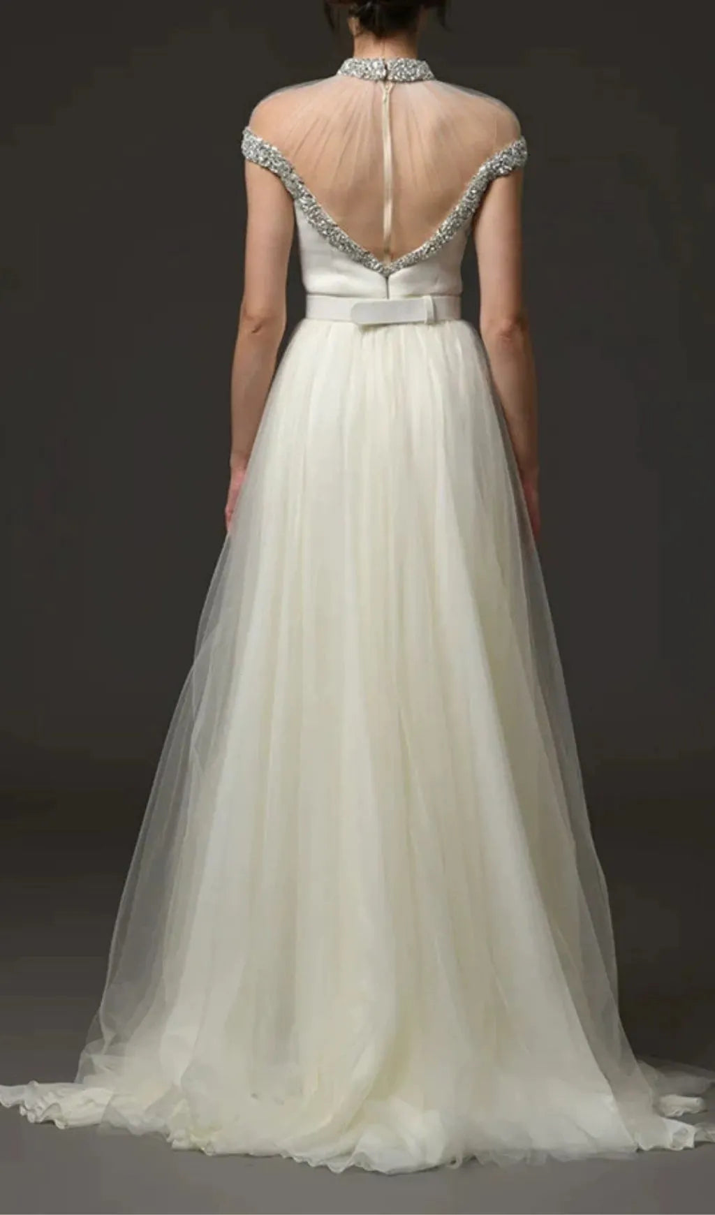 Kuri White Diamante Mesh Maxi Dress Flowering Girl