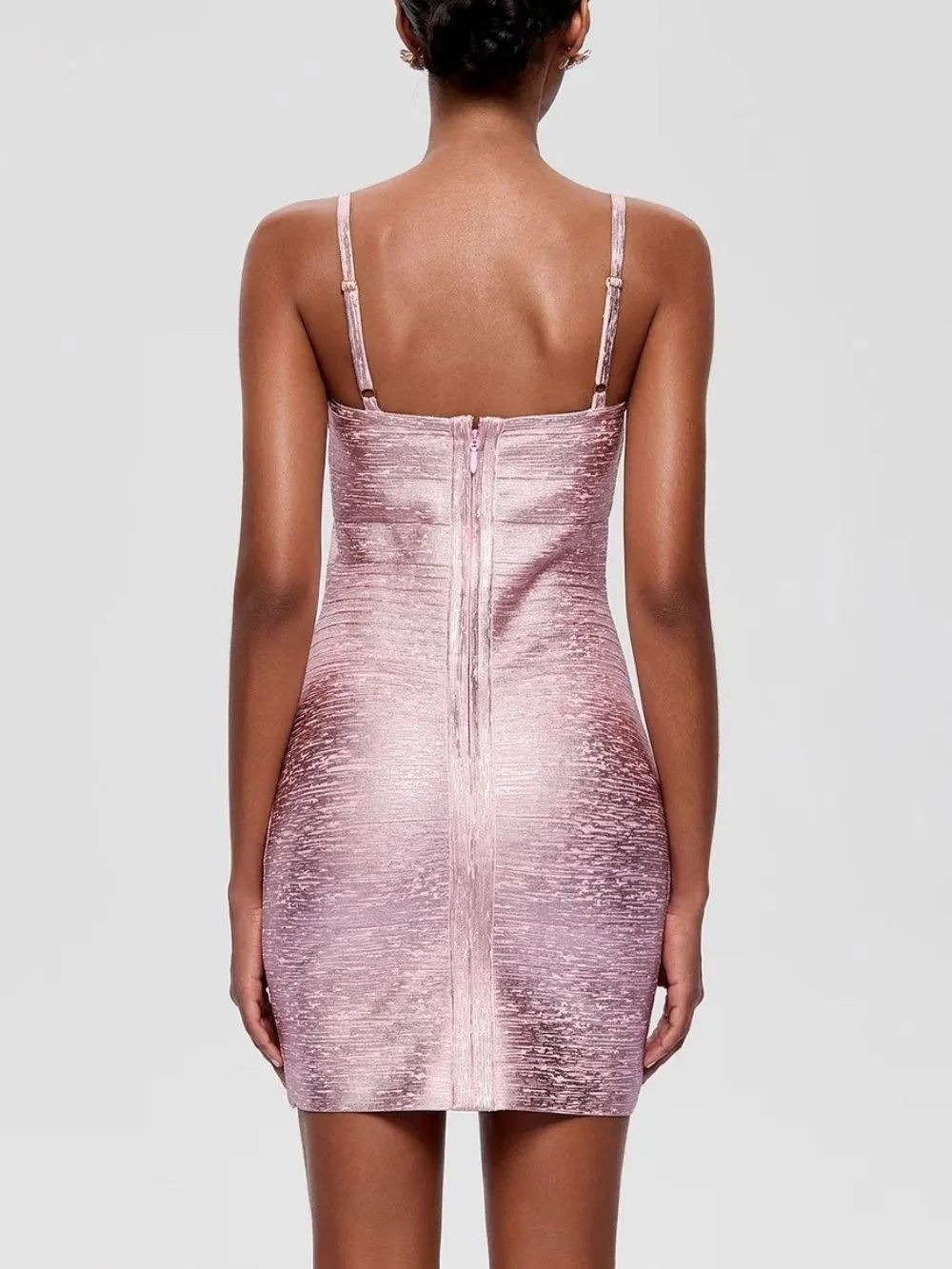 Donyelle Spaghetti Bandage Bodycon Mini Dress In Rose Gold Flowering Girl