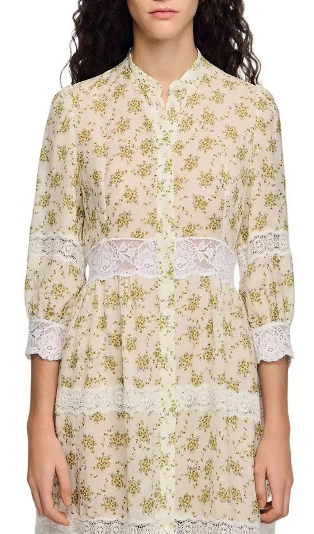 Floral Lace Trim Midi Dress Flowering Girl