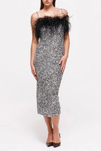 Sequined Feather Slim Suspender Dress Flowering Girl