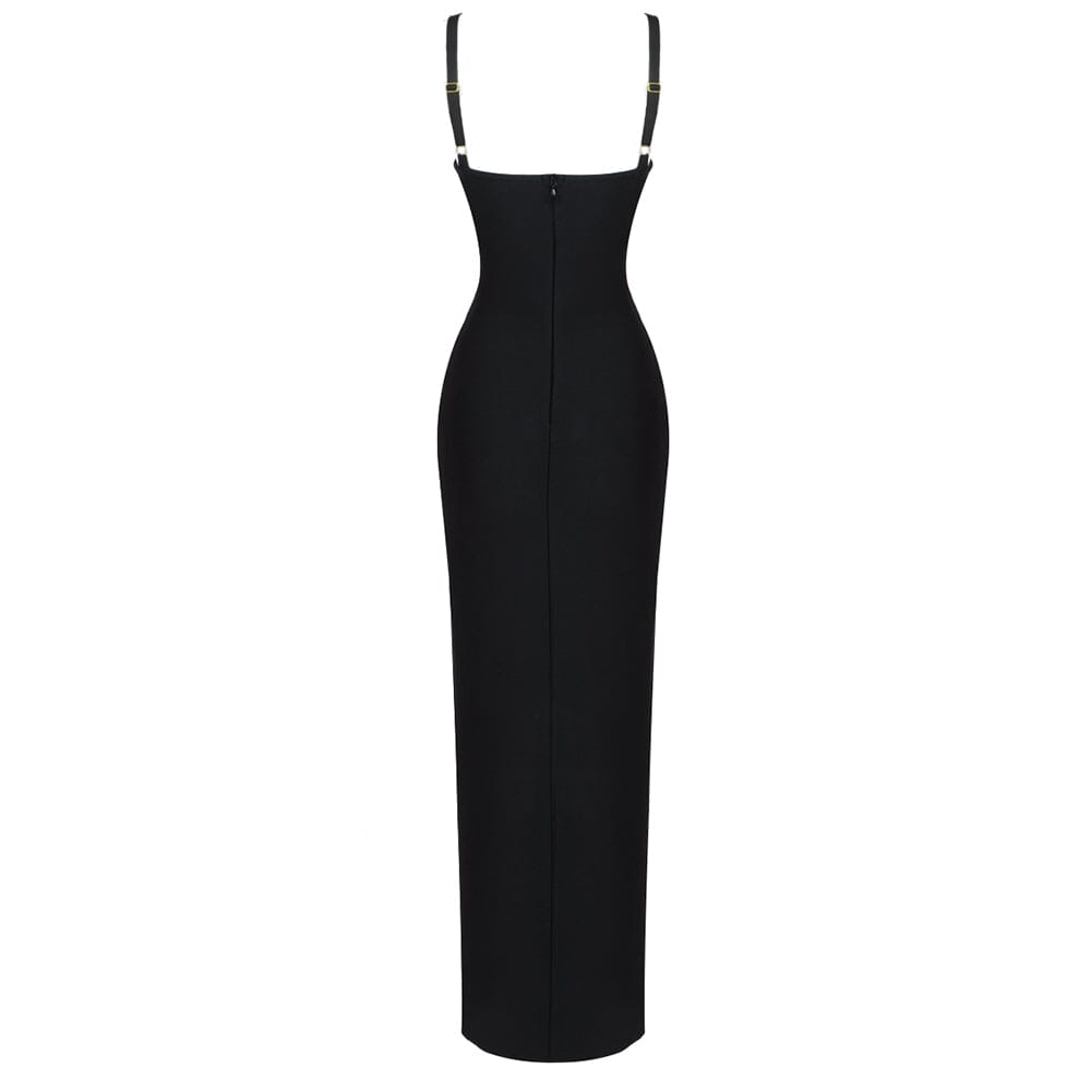 Irregular Bandage Maxi Dress In Black Flowering Girl