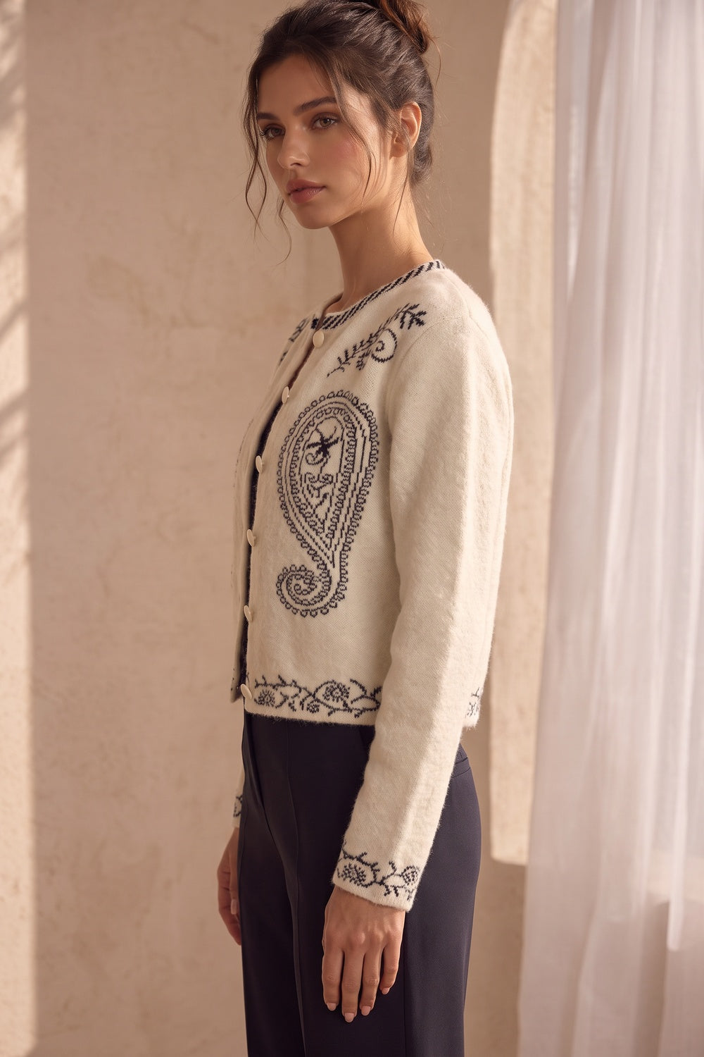 Cream Brushed Fuzzy Knit Boxy Cropped Cardigan Flowering Girl