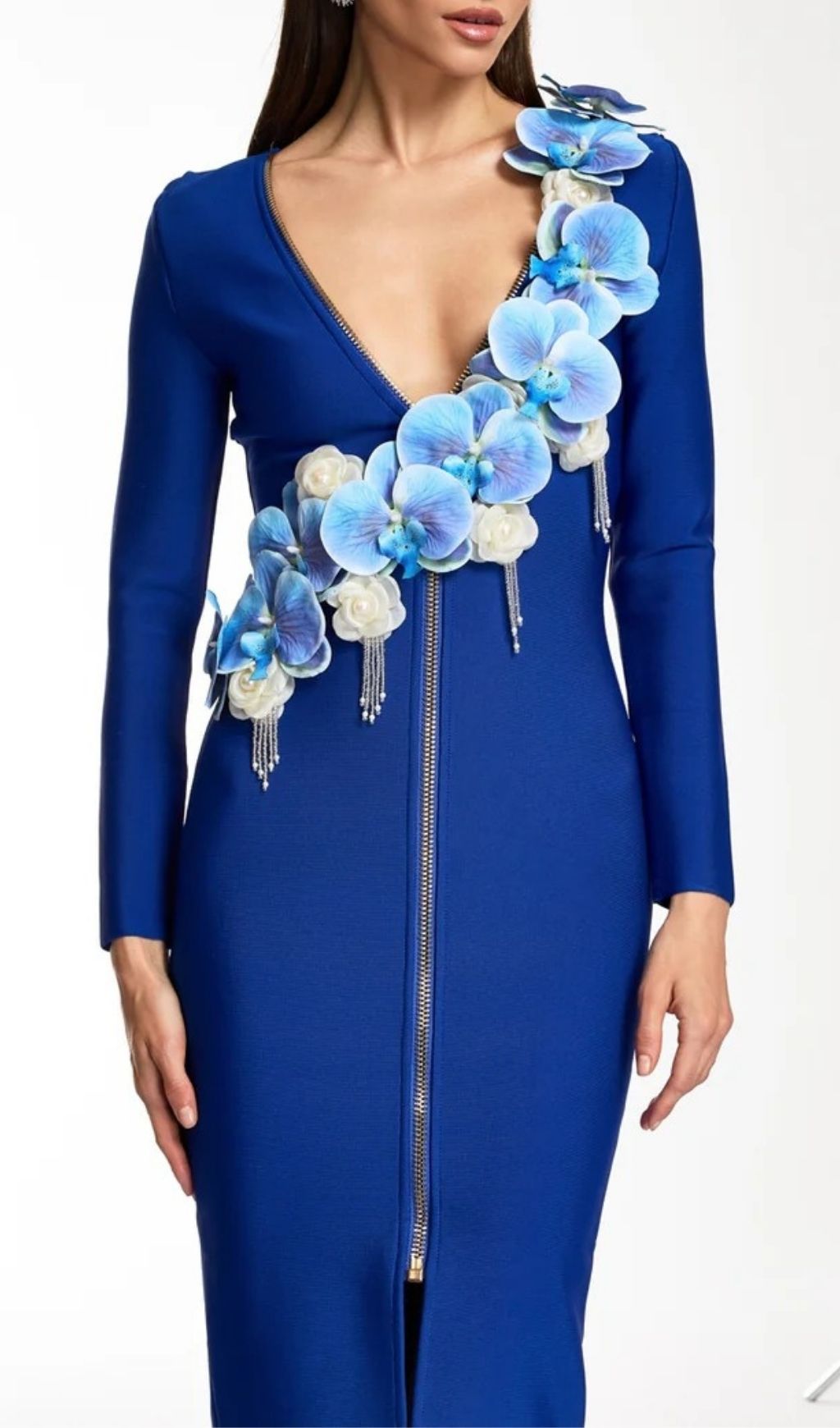 Dacey V Neck Flower Bandage Midi Dress Flowering Girl