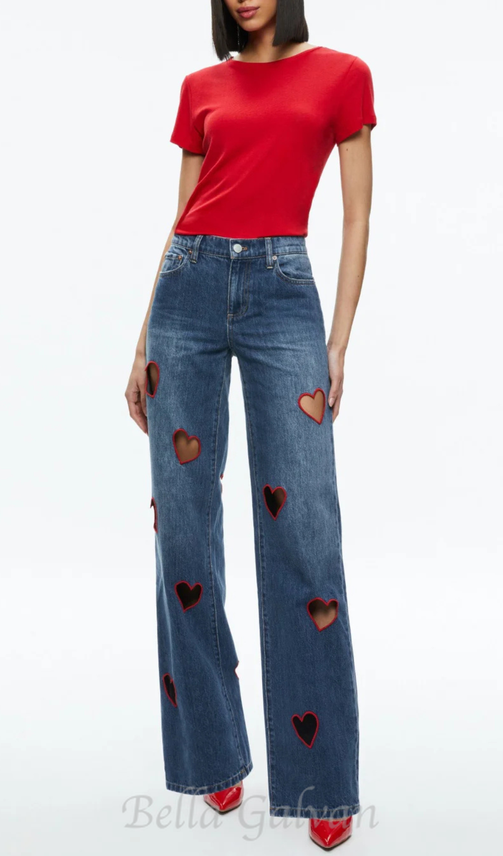 Elowen Heart Embroidered Cutout Jeans Flowering Girl