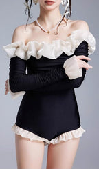Donato Black Long Sleeve One-Piece Swimsuit Flowering Girl