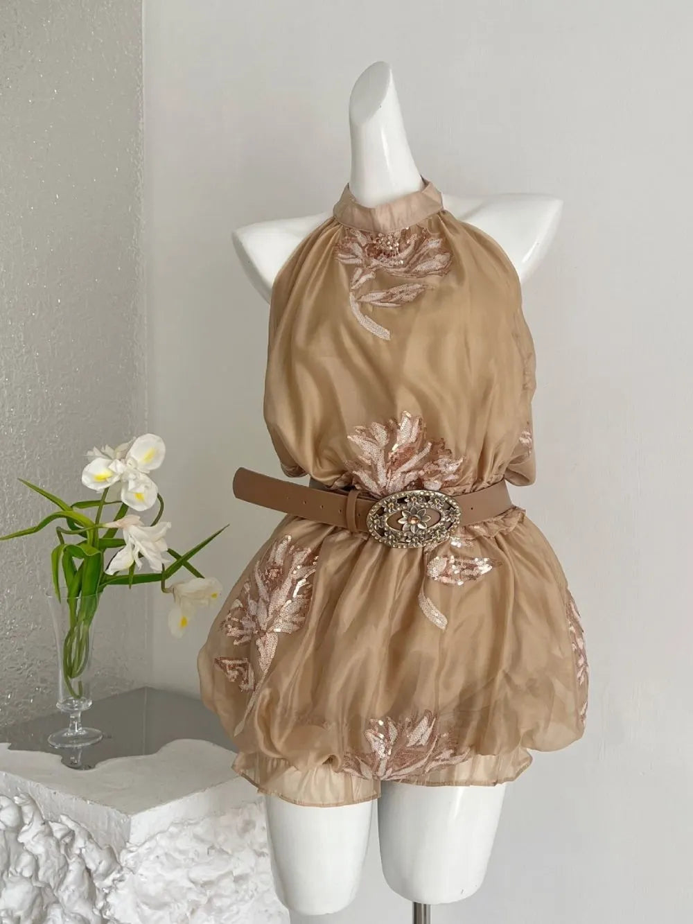 Kyla Sleeveless Sequin Floral Mini Dress Flowering Girl