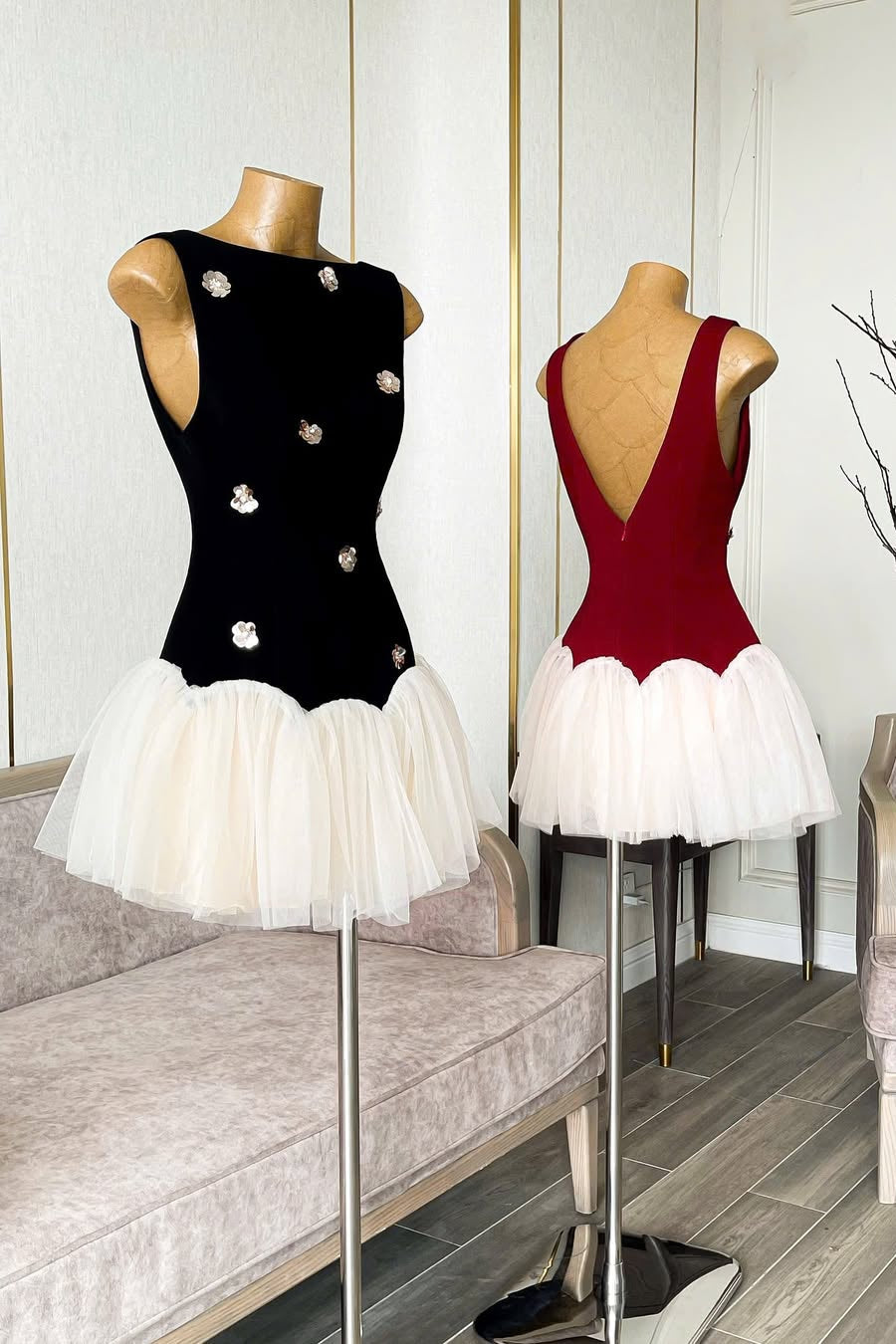 Beryl 3D Flower Patchwork Tulle Mini Dress In Red Flowering Girl