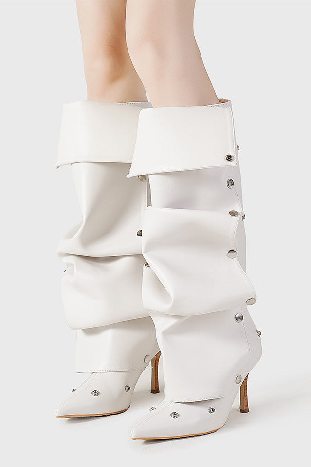Isabela Appliqué Ruched Knee-high boots - White Flowering Girl