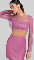Long Sleeve Mesh Blouse Skirt Suit Flowering Girl