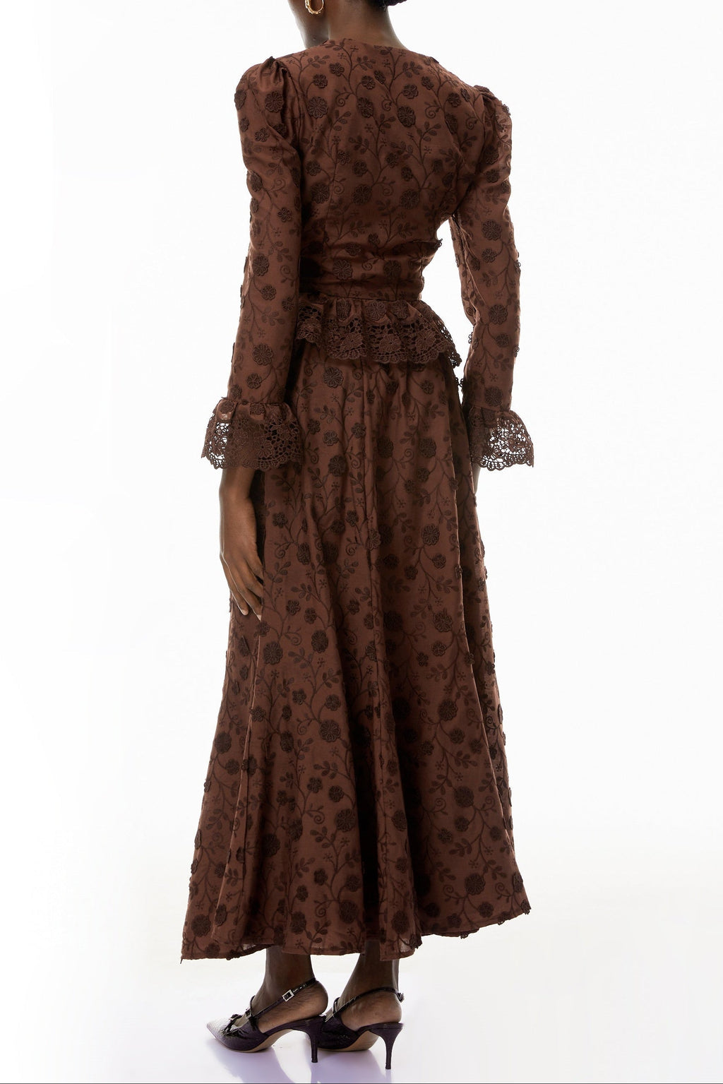 Fiorenza Brown Floral Lace Blouse & Skirt Set Flowering Girl