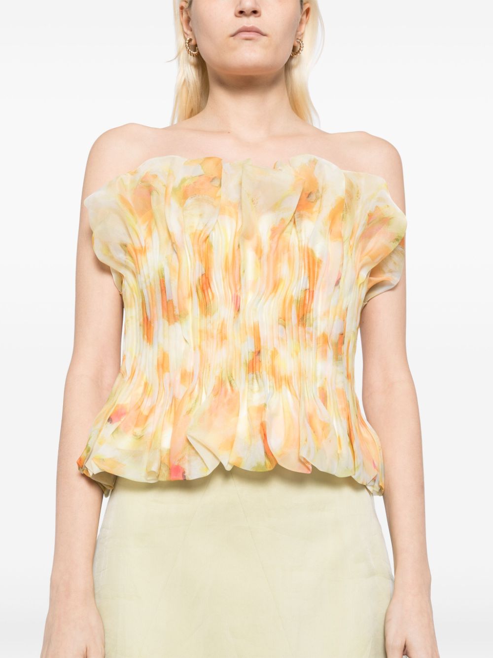 Print Ruffle Trim Top In Yellow Flowering Girl