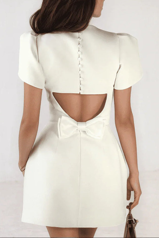 Basia Petal Sleeve Cut Out Bow Mini Dress In White Flowering Girl