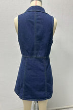 Eartha Collared Denim Mini Dress - Dark Blue Flowering Girl