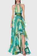 Halter Printed Cutout Ruffle Maxi Dress Flowering Girl