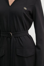 Ribbed V-neck mini dress in black Flowering Girl