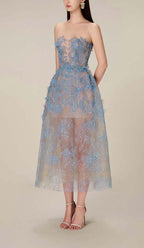 Allyson Blue Floral Lace Embroider Midi Dress Flowering Girl