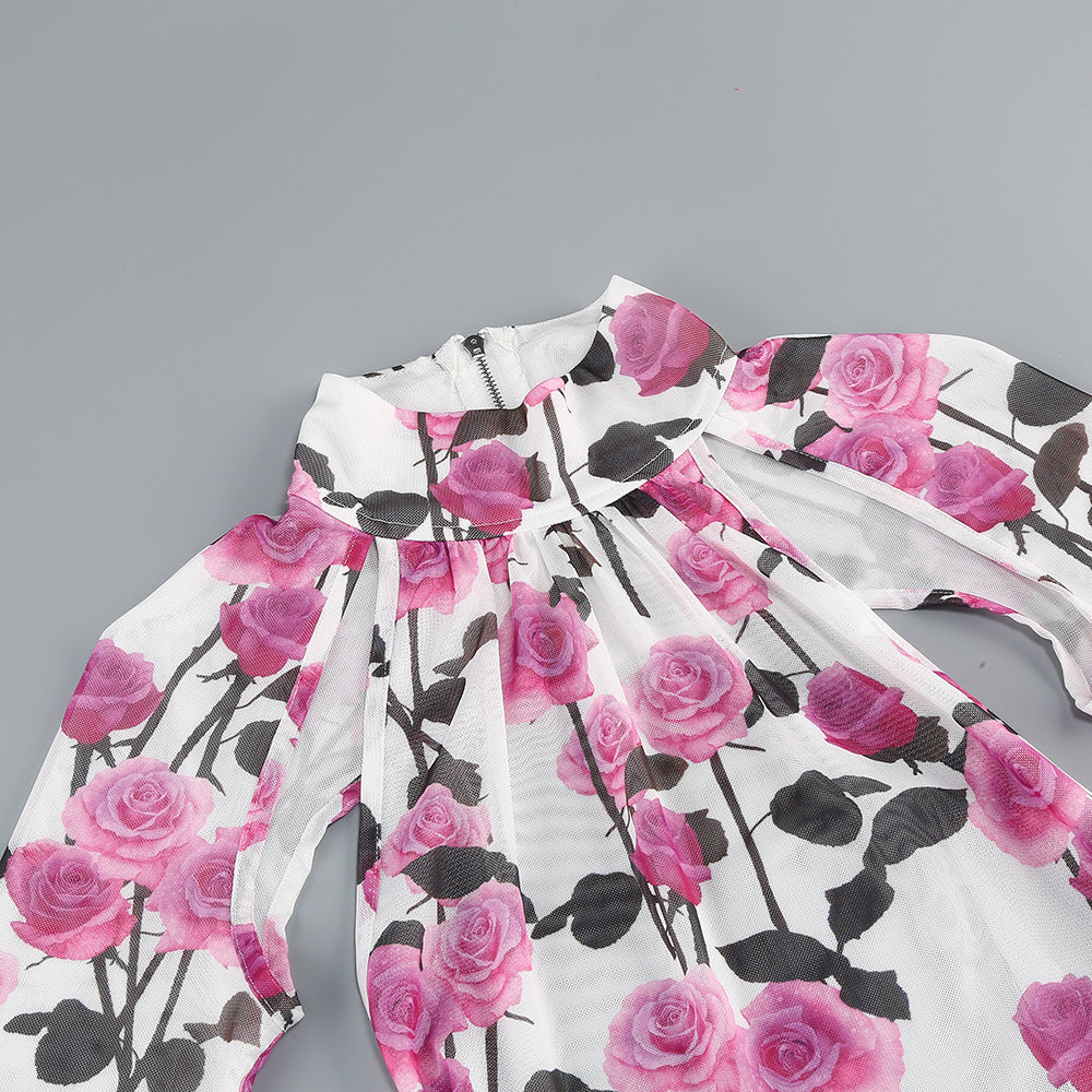 Brisa Rose Ruched Long Sleeve Mini Dress Flowering Girl