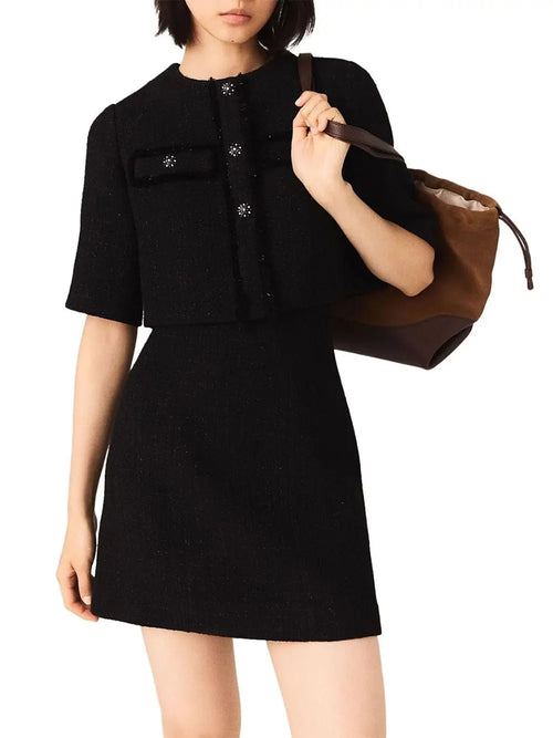 2-in-1 Shinny Tweed Dress Flowering Girl