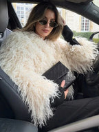 Michaelia Fur Lapel Jacket In White Flowering Girl