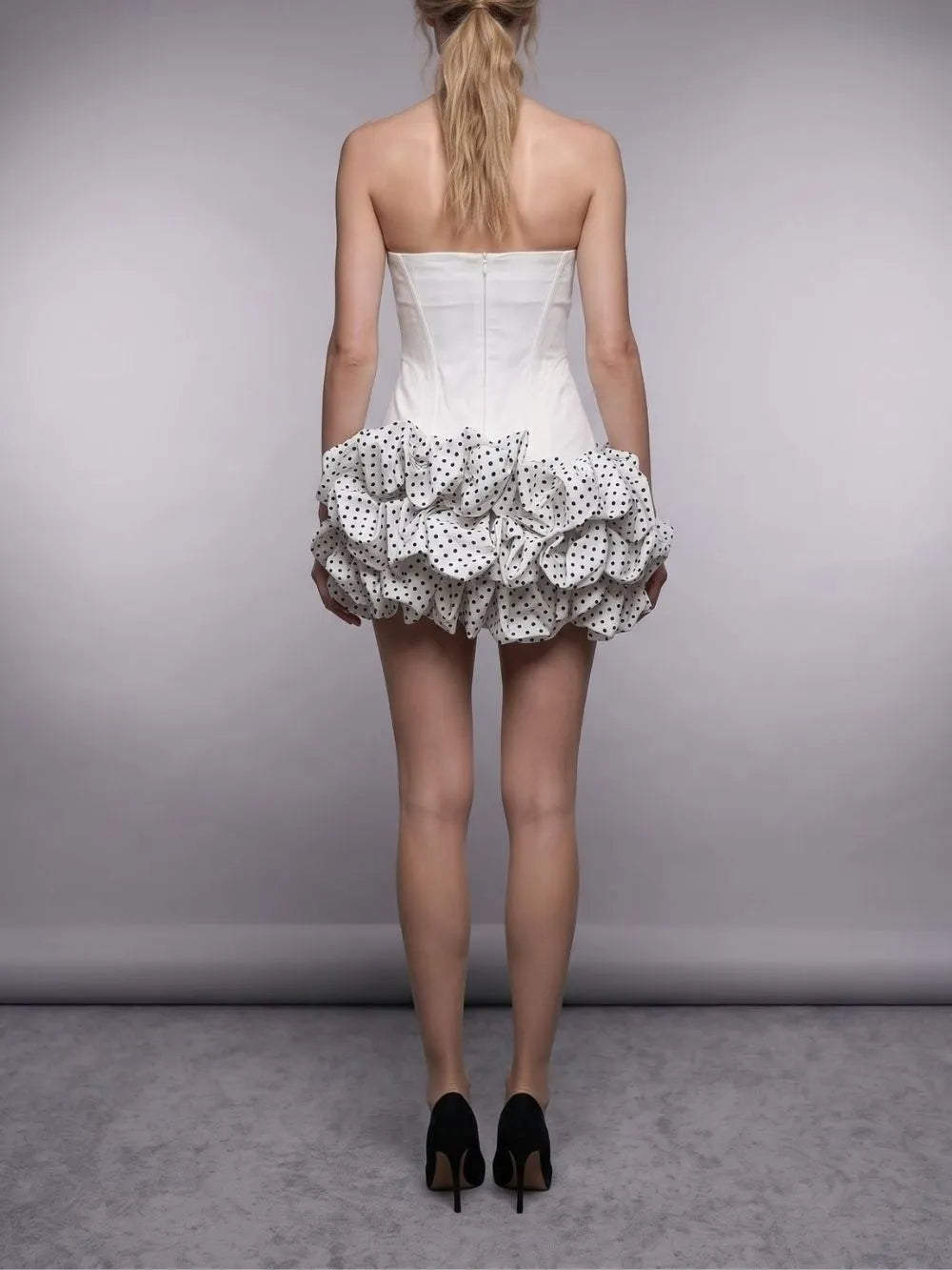 Maleni White Strapless Bustier Polka Dot Bubble Dress Flowering Girl